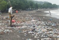 Bertebaran sampah di sepanjang pesisir Pantai Pasar Mbongawani Ende, Senin (17/01/22) (Foto: Chen Rasi/Savanaparadise.com)