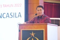 Wakil Ketua MPR RI, Ahmad Basarah saat tampil sebagai pembicara utama dihadapan jajaran perwira menengah Polri yang mengikuti pendidikan Sespimti Polri 2022 (Foto: Humas BPIP)