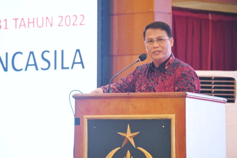Wakil Ketua MPR RI, Ahmad Basarah saat tampil sebagai pembicara utama dihadapan jajaran perwira menengah Polri yang mengikuti pendidikan Sespimti Polri 2022 (Foto: Humas BPIP)