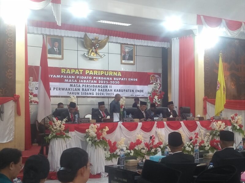 Rapat Paripurna DPRD Kabupaten Ende dengan agenda Penyampaian Pidato Perdana Bupati Ende masa Jabatan 2025 - 2030 (Foto: Chen Rasi/Savanaparadise.com)