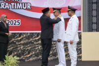 Gubernur NTT, Emanuel Melkiades Laka Lena melantik Bupati, Willybrodus Lay dan Wakil Bupati Belu, Vincente Hornai Goncalves periode 2025 - 2030 (Foto: DC)
