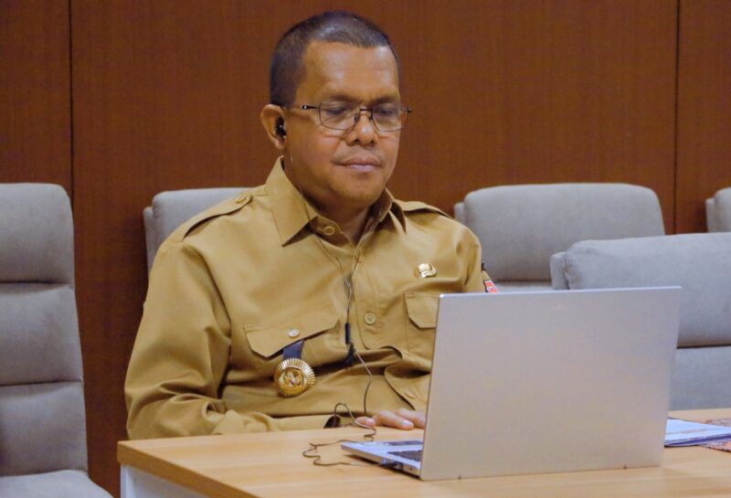 Gubernur NTT, Melki Laka Lena saat menjadi Keynote speech via online dari Ruang Kerja Gubernur NTT pada kegiatan Seminar Nasional (Foto: YH)