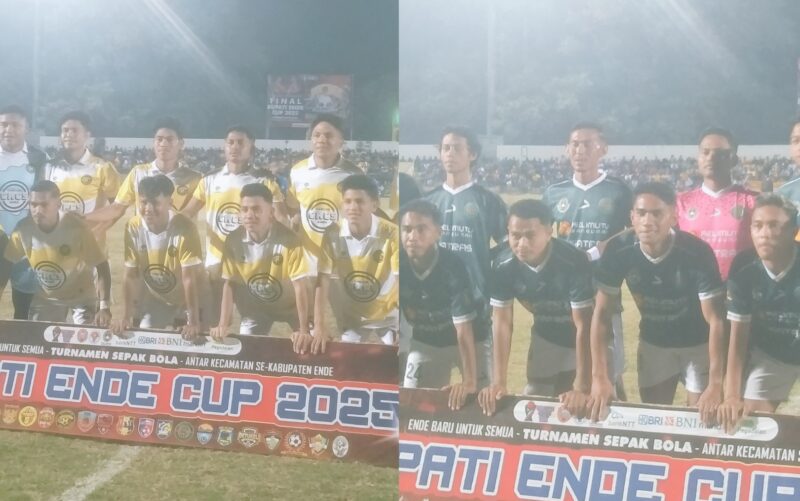 Kedua kesebelasan, Maukaro FC dan Wolowaru FC melakukan sesi foto sebelum pertandingan di mulai semi final di Piala Bupati Ende CUP 2025 (Foto: Chen Rasi/Savanaparadise.com)