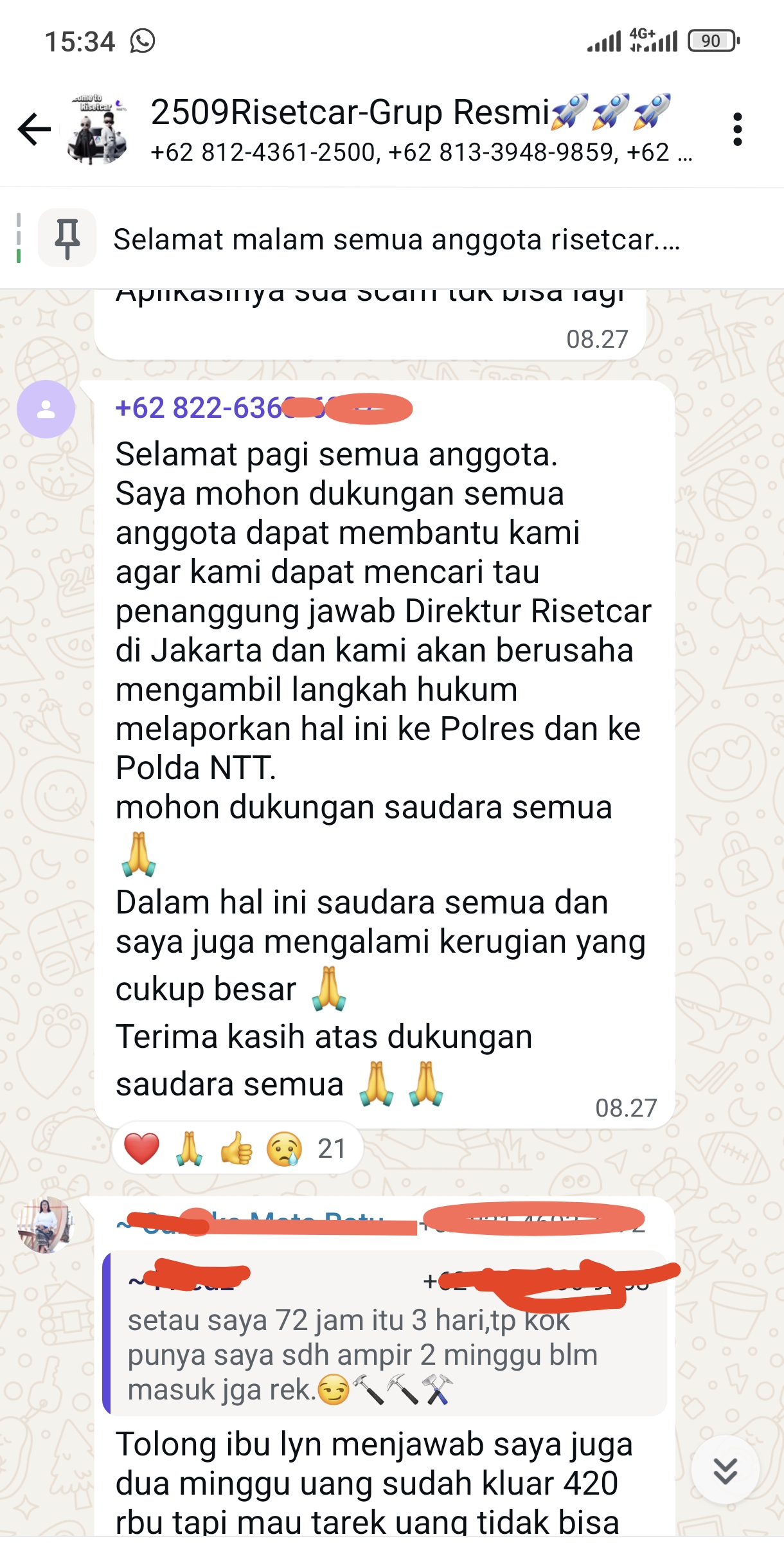 Tangkapan layar percakapan di whatsapp grup riset car
