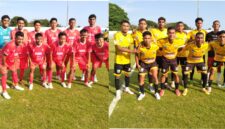 Laga uji coba ETMC 2025 Antara Perse Ende (Merah) versus Persena Nagekeo (Kuning) (Foto: Mateus Bheri/SP)