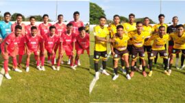 Laga uji coba ETMC 2025 Antara Perse Ende (Merah) versus Persena Nagekeo (Kuning) (Foto: Mateus Bheri/SP)