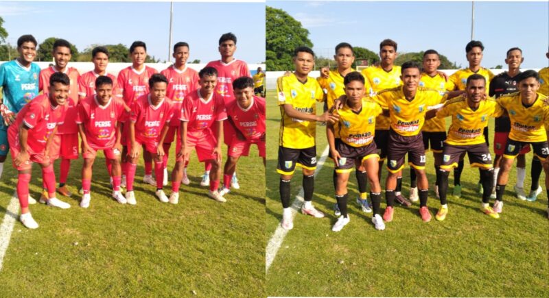 Laga uji coba ETMC 2025 Antara Perse Ende (Merah) versus Persena Nagekeo (Kuning) (Foto: Mateus Bheri/SP)