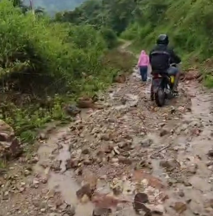 Jalur jalan dari Desa Tani Woda, Rutujeja, Detuara, dan Tiwusora, Kecamatan Lepkes, Kabupaten Ende, NTT yang dalam keadaan rusak parah (Foto: Mateus Bheri/SP)