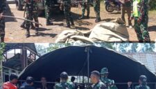 Pemerintah Kecamatan Lepkes, Aparat Desa Nggumbelaka, TNI dan Polri serta masyarakat dirikan tenda darurat (Foto: Mateus Bheri/SP)