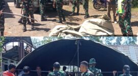 Pemerintah Kecamatan Lepkes, Aparat Desa Nggumbelaka, TNI dan Polri serta masyarakat dirikan tenda darurat (Foto: Mateus Bheri/SP)