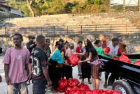 Putri Pariwisata Indonesia 2026, Lusia Carmenita Rosalia Lamba sedang membagikan Paket Sembako kepada warga (Foto: Mateus Bheri/SP)