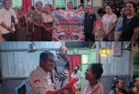 Ketua IKELS, Quirinus Parwono Rasi menyerahkan bantuan kemanusian untuk Lansia di Ende (Foto: Mateus Bheri/SP)
