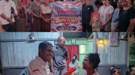 Ketua IKELS, Quirinus Parwono Rasi menyerahkan bantuan kemanusian untuk Lansia di Ende (Foto: Mateus Bheri/SP)