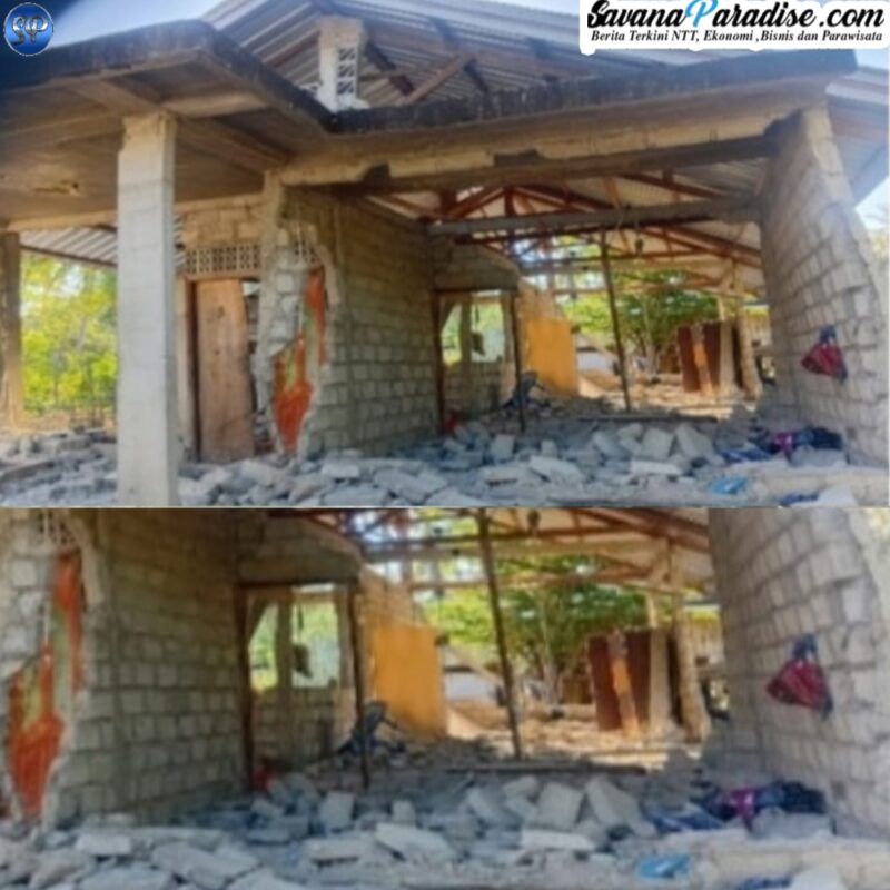 Salah satu rumah warga di Desa Mukusaki, Kabupeten Ende Rusak Berat Akibat Gempa Bumi (Foto: Mateus Bheri/SP)