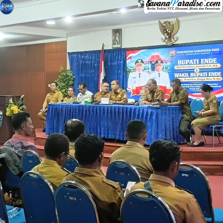 Bupati Ende, Yosef Benediktus Badeoda menerima pera Kepala Desa dan Perangkat Desa untuk menyampaikan aspirasi (Foto: Mateus Bheri/SP)